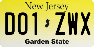 NJ license plate D01ZWX