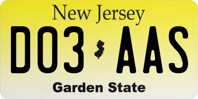 NJ license plate D03AAS