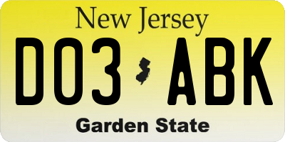 NJ license plate D03ABK