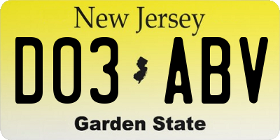 NJ license plate D03ABV