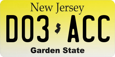 NJ license plate D03ACC
