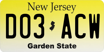 NJ license plate D03ACW
