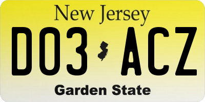 NJ license plate D03ACZ