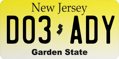 NJ license plate D03ADY