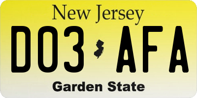 NJ license plate D03AFA