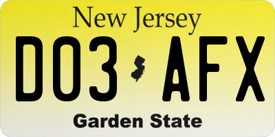 NJ license plate D03AFX