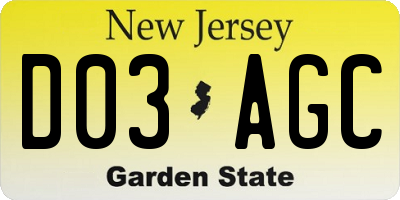 NJ license plate D03AGC