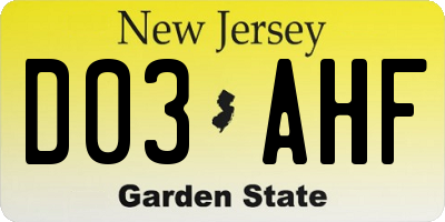 NJ license plate D03AHF