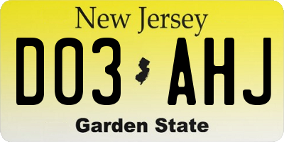 NJ license plate D03AHJ