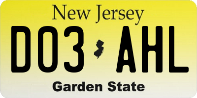 NJ license plate D03AHL
