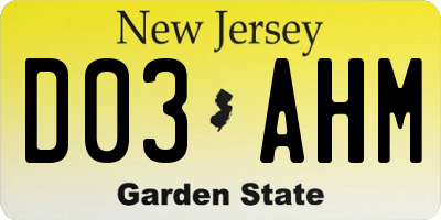 NJ license plate D03AHM