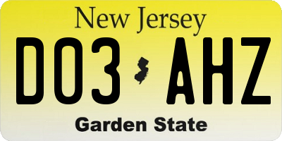 NJ license plate D03AHZ