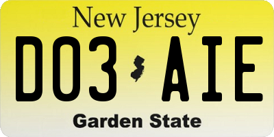 NJ license plate D03AIE