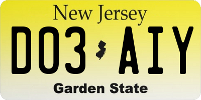 NJ license plate D03AIY