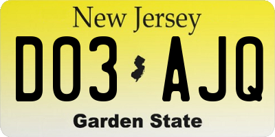 NJ license plate D03AJQ