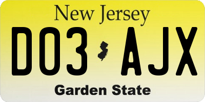 NJ license plate D03AJX