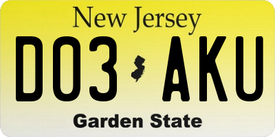 NJ license plate D03AKU
