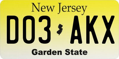 NJ license plate D03AKX