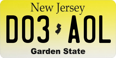 NJ license plate D03AOL