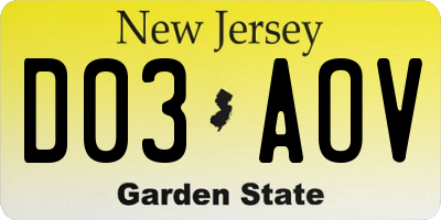 NJ license plate D03AOV