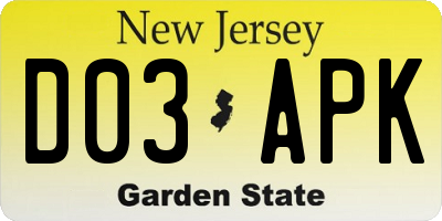 NJ license plate D03APK