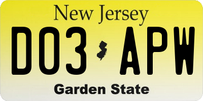 NJ license plate D03APW