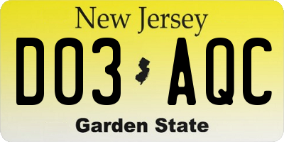 NJ license plate D03AQC