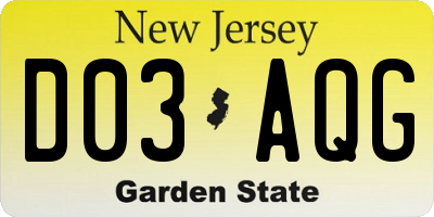 NJ license plate D03AQG