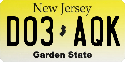 NJ license plate D03AQK