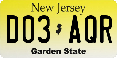 NJ license plate D03AQR