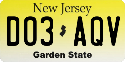 NJ license plate D03AQV