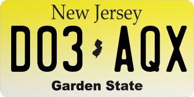 NJ license plate D03AQX