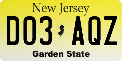 NJ license plate D03AQZ