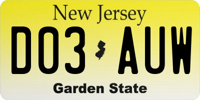 NJ license plate D03AUW