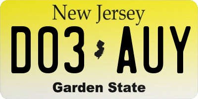 NJ license plate D03AUY