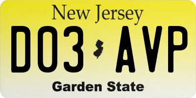 NJ license plate D03AVP