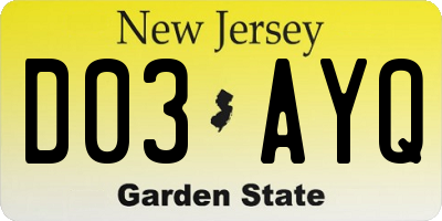NJ license plate D03AYQ