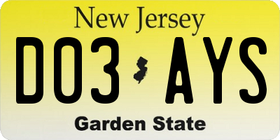 NJ license plate D03AYS