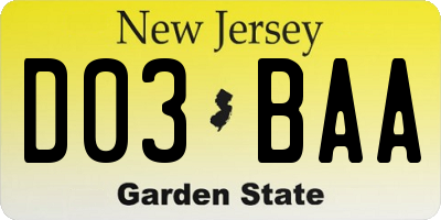 NJ license plate D03BAA