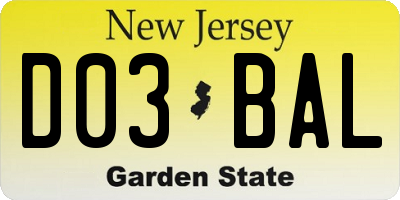 NJ license plate D03BAL
