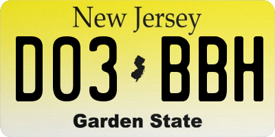 NJ license plate D03BBH