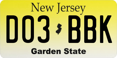 NJ license plate D03BBK