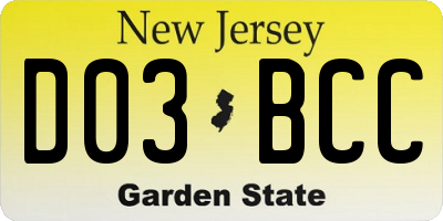 NJ license plate D03BCC