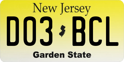 NJ license plate D03BCL