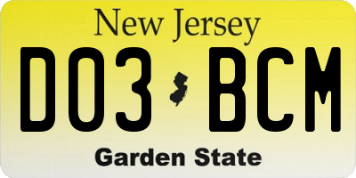 NJ license plate D03BCM