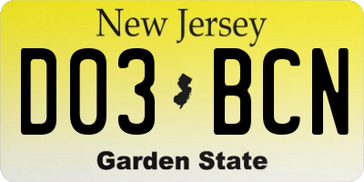 NJ license plate D03BCN