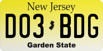 NJ license plate D03BDG