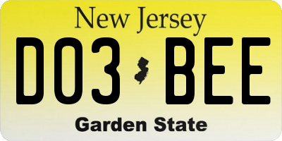 NJ license plate D03BEE