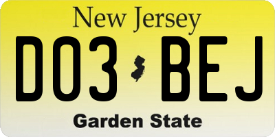 NJ license plate D03BEJ