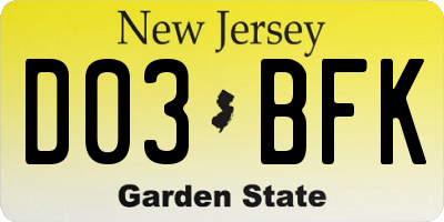 NJ license plate D03BFK